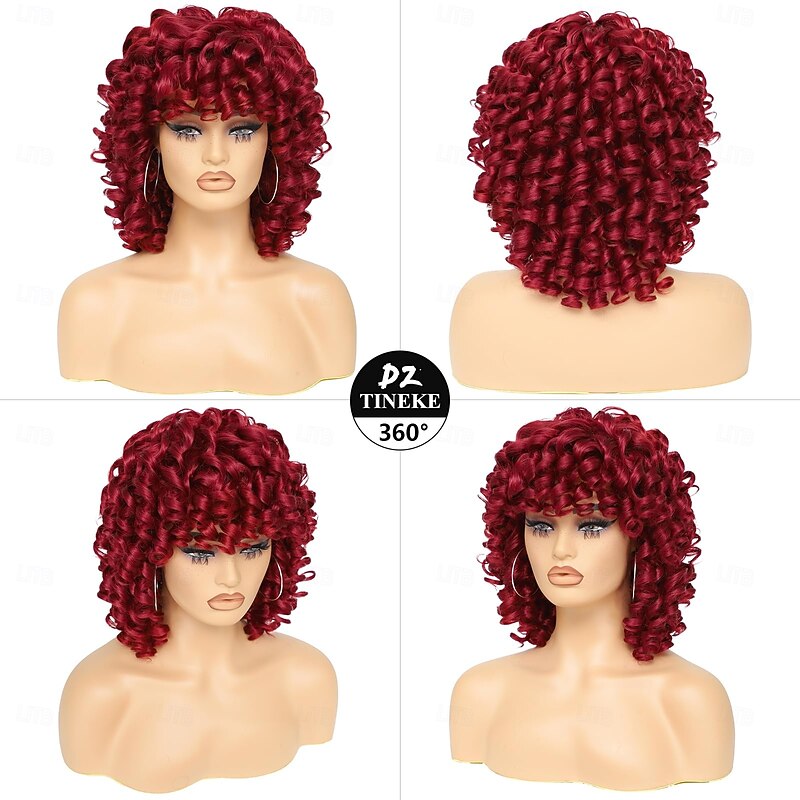 Curly Wigs for Black Women Short Curly Wig with Bangs Big Loose Cute Kinky Curly Hair Synthetic Soft Wigs for Daily Party Cosplay3