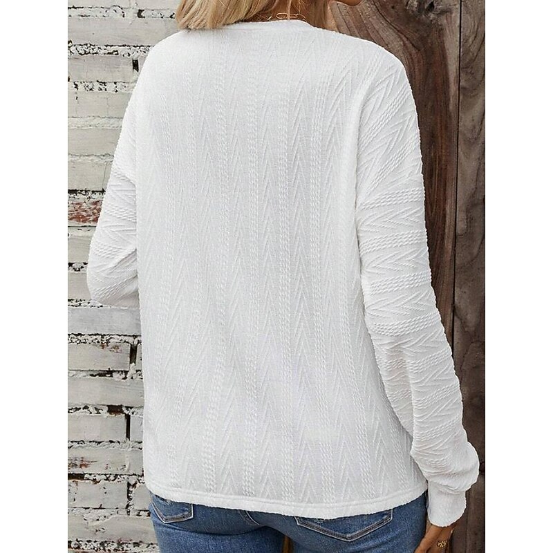 Women's Pullover Elegant Fashion Plain Work Dailywear Casual Crew Neck Buttons Long Sleeve White Fall Winter2