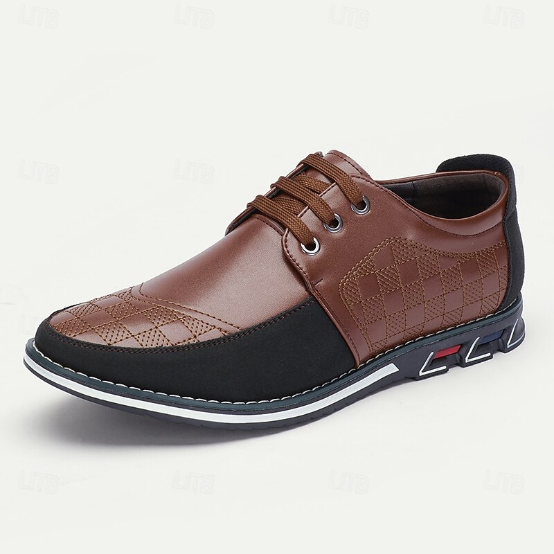 Men's Brown and Black Checkered Pattern Oxford Shoes with Comfortable Sole - Perfect for Casual and Everyday Wear2