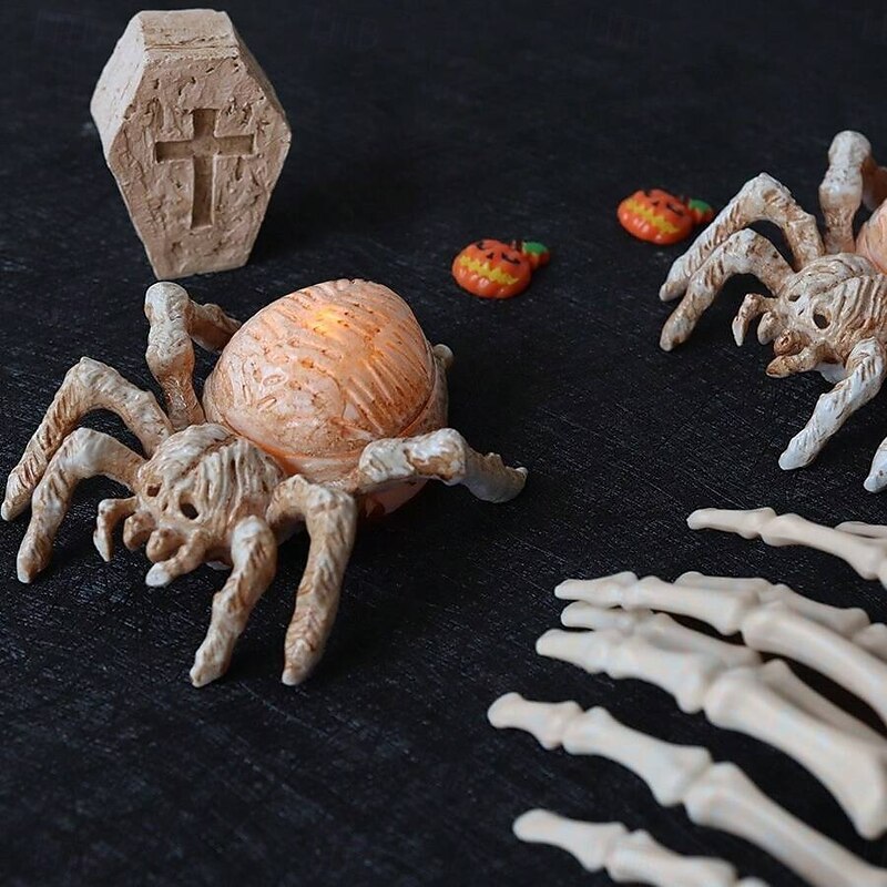 3pcs Halloween Decorations Spider Light LED Electronic Candle Light New Atmosphere Layout Props Glowing Spider Ghost Festival Ornaments Night Lamp4