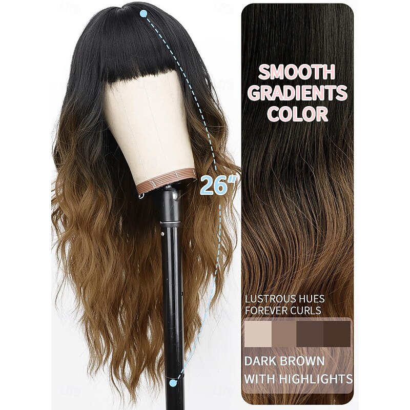 Wig with Bangs  Long Wavy Wig for Women Synthetic Hair Wig for Daily Party Use3