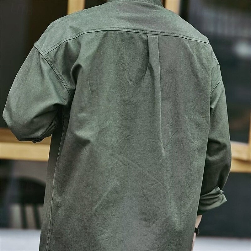 Men's Shirt Summer Shirt Button Up Shirt Casual Shirt Work Shirt Green Long Sleeve Plain Lapel Holiday Vacation Pocket Clothing Apparel Fashion Casual Comfortable4