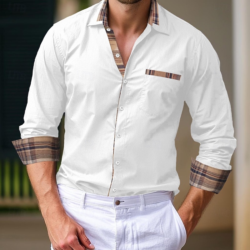 Men's Shirt Dress Shirt Button Up Shirt Casual Shirt Black White Pink Navy Blue Long Sleeve Plain Collar Daily Vacation Clothing Apparel Fashion Casual