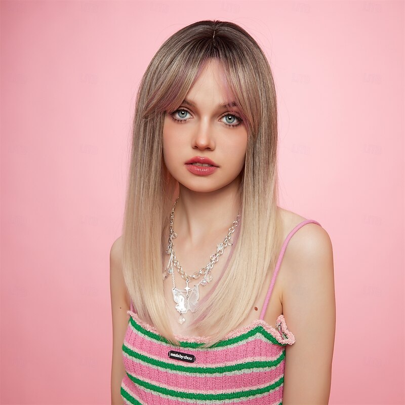 Synthetic Wig Uniforms Career Costumes Princess Curly Wavy Middle Part Layered Haircut Machine Made Wig 22 inch Brown / White Synthetic Hair Women's Cosplay Party Fashion Brown2