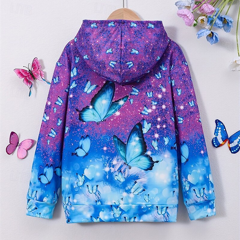 Girls' 3D Graphic Butterfly Hoodie Long Sleeve Fall Winter Fashion Adorable Basic Kids 4-12 Years Hooded Outdoor Casual Daily Regular Fit2