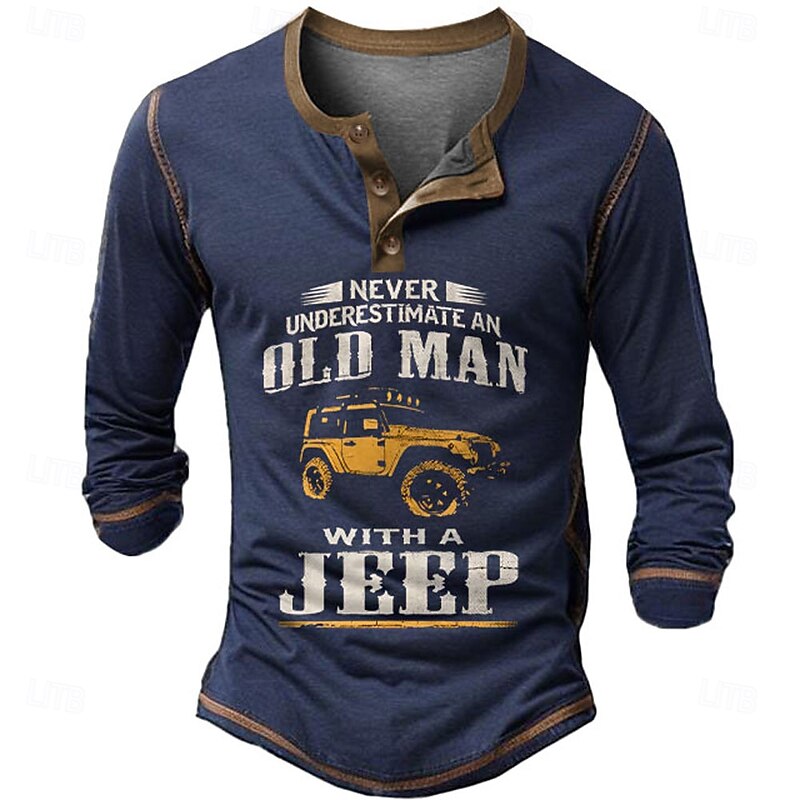 Men's Halloween Car Letter Henley Shirt Long Sleeve 3D Print Cowboy Casual Holiday Festival Summer Spring Fall Black Navy Blue Henley Henley T-Shirt