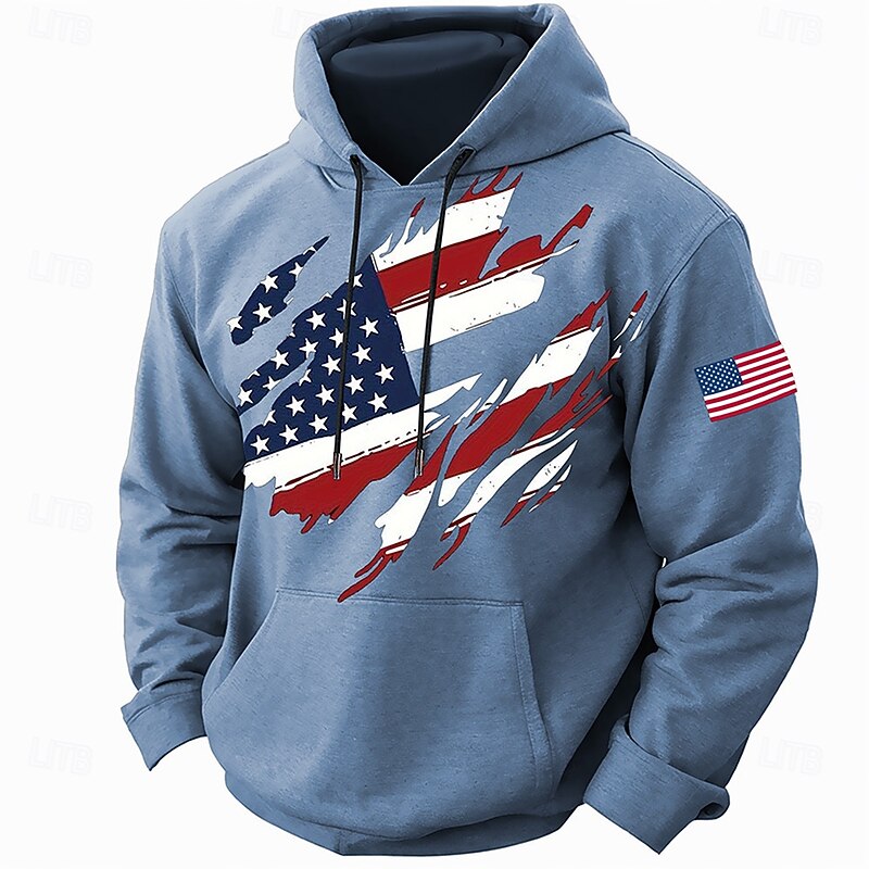 Halloween Men's American US Flag Hoodie Hoodies Sweatshirt Fashion Daily Long Sleeve Hooded Holiday Gym Streetwear Blue Brown Pocket 3D Print Fall Winter Designer4