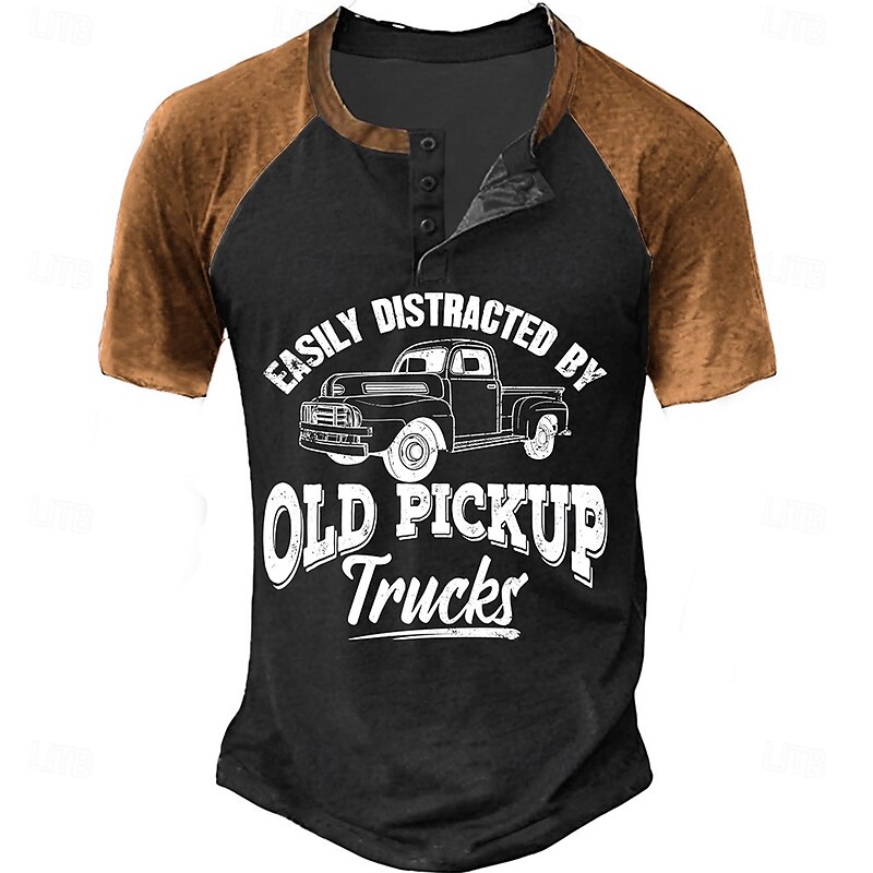 Men's Halloween Car Letters Henley Shirt Long Sleeve Print Daily Casual Daily Spring &  Fall Yellow Blue Green Henley Henley T-Shirt