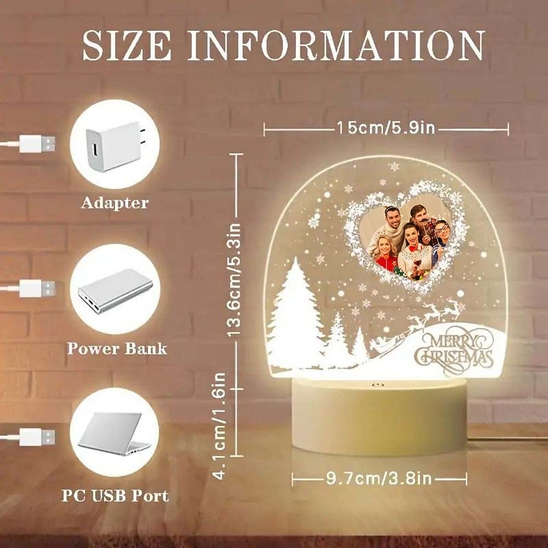 Custom Acrylic LED Christmas Night Light Personalized Xmas Tree & Snow Heart Design with Touch Switch USB Powered Perfect for Bedroom Reading & Holiday Decor for Family Lover Girlfriend2