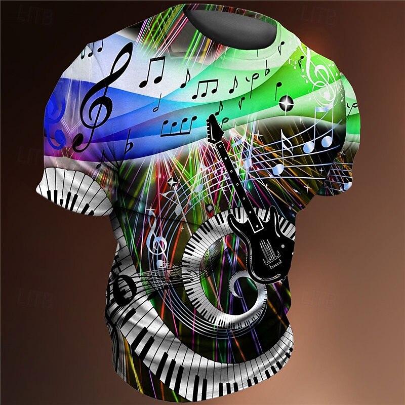 Music Festival Men's Graphic Pano Keys Musical Notes T Shirt Tee Short Sleeve T shirt 3D Print Crew Neck Shirt Vintage Fashion Designer Outdoor Casual Daily Blue Purple Orange Spring & Summer3