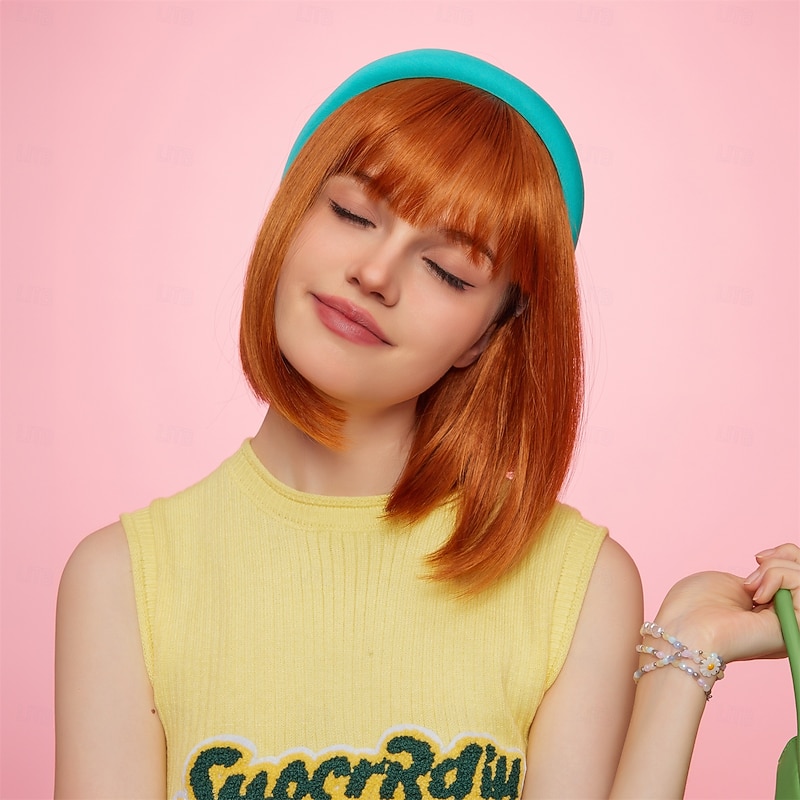 Synthetic Wig Uniforms Career Costumes Princess Straight kinky Straight Middle Part Layered Haircut Machine Made Wig 14 inch Orange Synthetic Hair Women's Cosplay Party Fashion Orange2