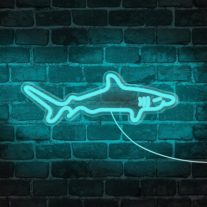 1pc Blue Shark LED Neon Light Sign, USB Powered Neon Sign Light for Home Bedroom Aquarium Zoo Bar Club Pub Party Wall Art Decoration Hanging Light4