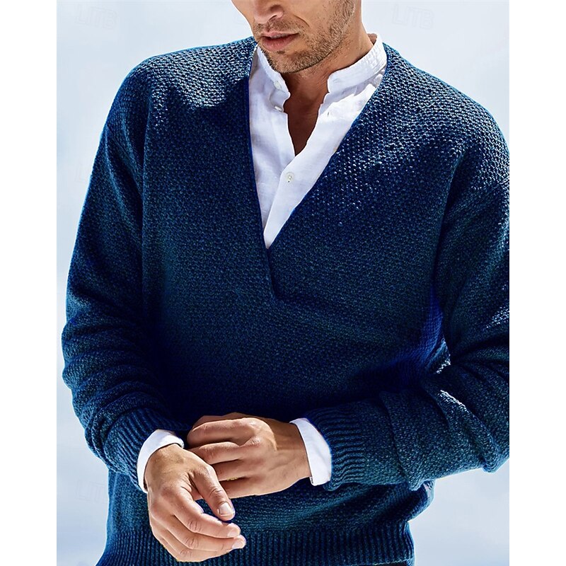 Men's Pullover Sweater Jumper Dress Sweater Knit Sweater Ribbed Knit Regular Knitted Plain V Neck Fashion Basic Daily Wear Date Clothing Apparel Fall & Winter caramel Black S M L4