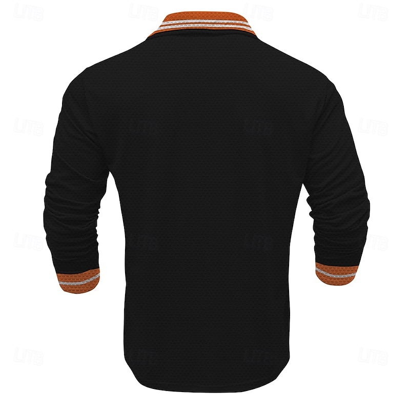 Men's Striped Waffle Polo Shirts Golf Shirt Long Sleeve Polo Shirts Collared Shirts Business Casual WorkWear Formal Wear Festival Wear Buttons 3D Print Spring & Summer Black Blue Orange4
