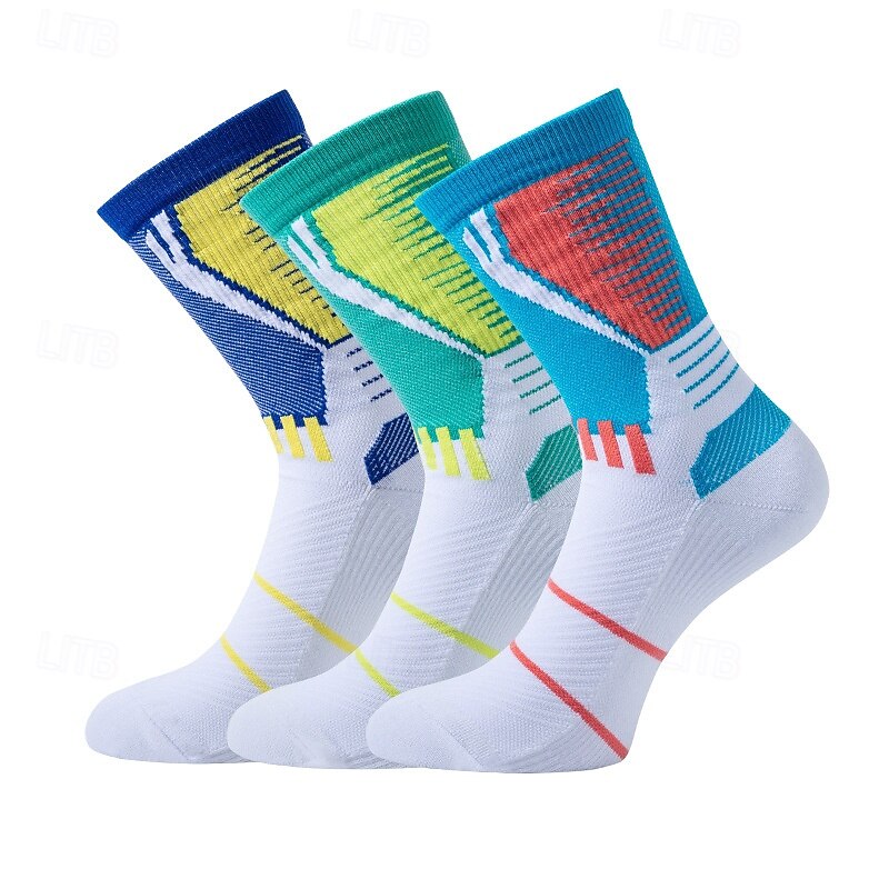 Men's 1 Pair Socks Running Socks Casual Socks Blue Green Color Color Block Sports & Outdoor Daily Vacation Basic Medium Spring Fall Fashion Casual