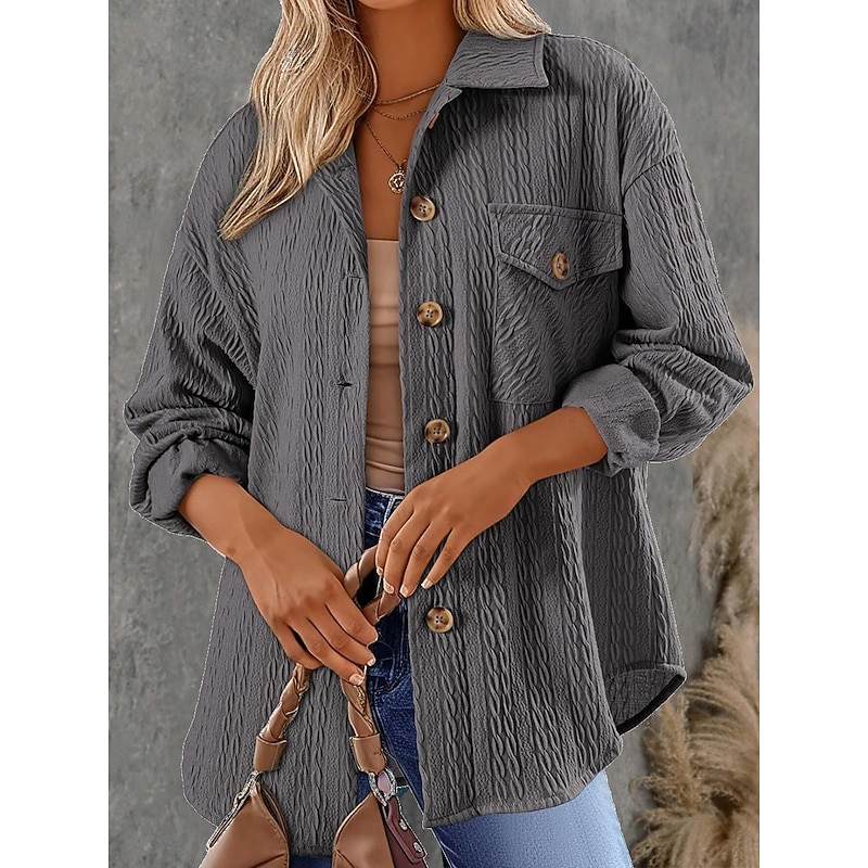 Women's Vacation Button Solid Color Breathable Fashion Loose Fit Outerwear Long Sleeve Spring Pink S4