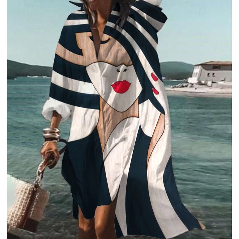 Women's Midi Dress Shirt Dress Animal Print Button Pocket Shirt Collar Casual Daily Beach Long Sleeve Summer Spring3