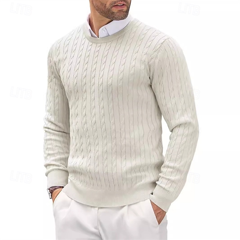 Men's Irish Pullover Sweater Jumper Knit Sweater Ribbed Cable Knit Regular Tops Knitted Plain Crew Neck Fashion Basic Vacation Daily Wear Clothing Apparel Fall & Winter Black2
