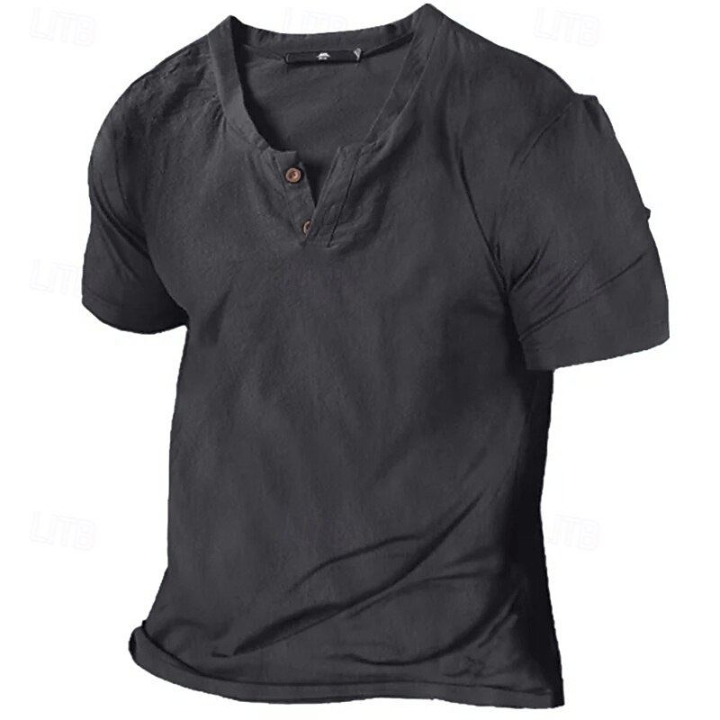 Men's Summer Shirt Casual Shirt Beach Shirt T Shirt Henley Shirt Short Sleeve Plain Fashion Comfortable V Neck Vacation Casual Daily Summer Dark Grey Black White Henley T-Shirt2
