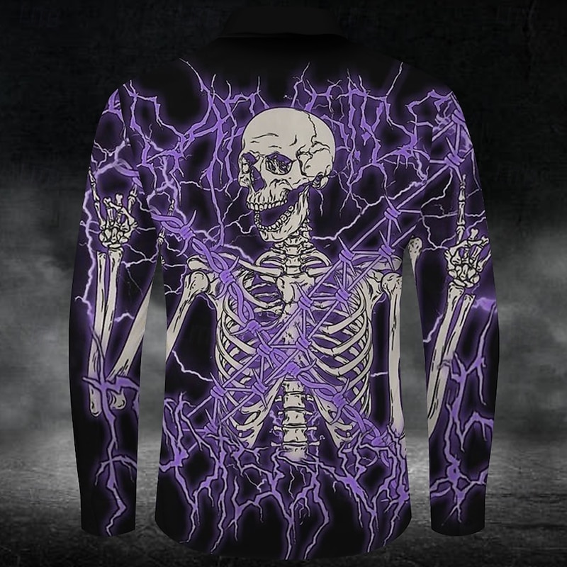 Halloween Men's Skull Halloween Costumes Button Up Shirt Long Sleeve Horror Party Evening Wear Daily Fall Winter Spring & Summer Shirt Collar 3D Print Red Blue Purple Green2