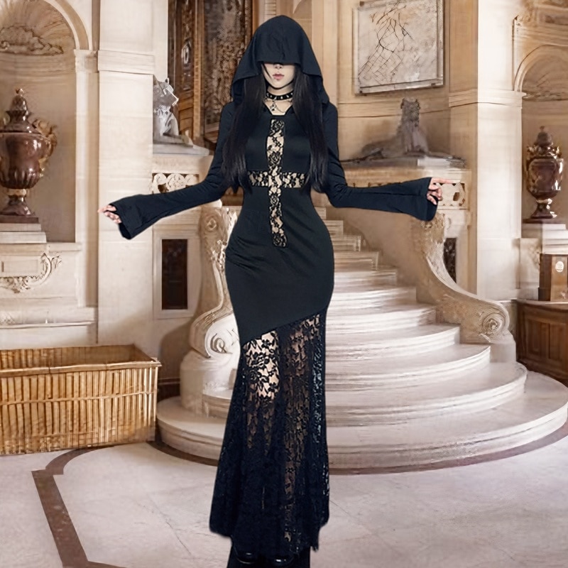 Punk & Gothic Cocktail Dress Vintage Dress Dress Masquerade Goth Girl Morticia Addams Fancy Dress Women's Masquerade Halloween Prom Festival Adults' Dress