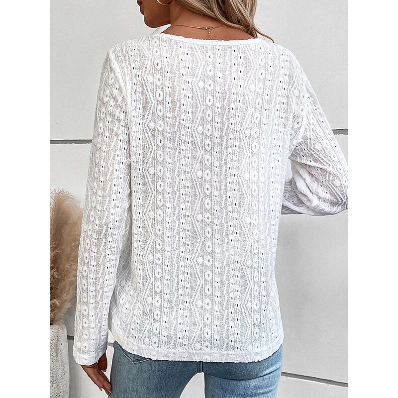 Women's Tunic Elegant Casual Lace Long Sleeve Regular Tops Daily Black White Beige Spring Fall2