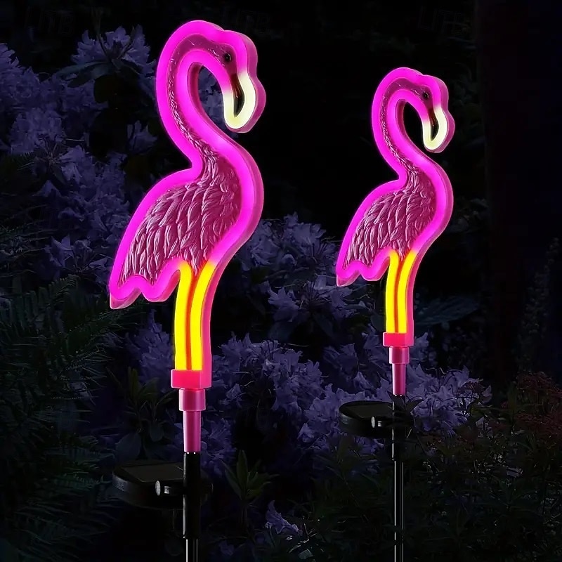 Solar Flamingos Lawn Lights Outdoor Waterproof Garden Path Grass From Landscape Lighting Patio Light Halloween Christmas Atmosphere Yard Decoration 1/2PCS
