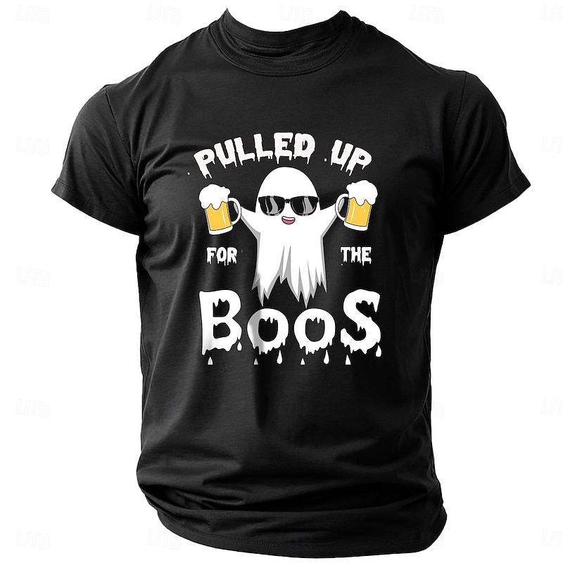 Men's Halloween Letter Printed Funny Beer T Shirt Tee Top 100% Cotton Short Sleeve Graphic Shirt Black Dark Blue Comfortable Tee Street Sports Outdoor Fashion Designer Clothing