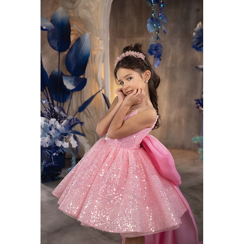 Kids Girls' Party Dress Solid Color 3/4 Length Sleeve Performance Mesh Princess Sweet Mesh Mid-Calf Sheath Dress Tulle Dress Summer Spring Fall 4-12 Years Pink Sky Blue2