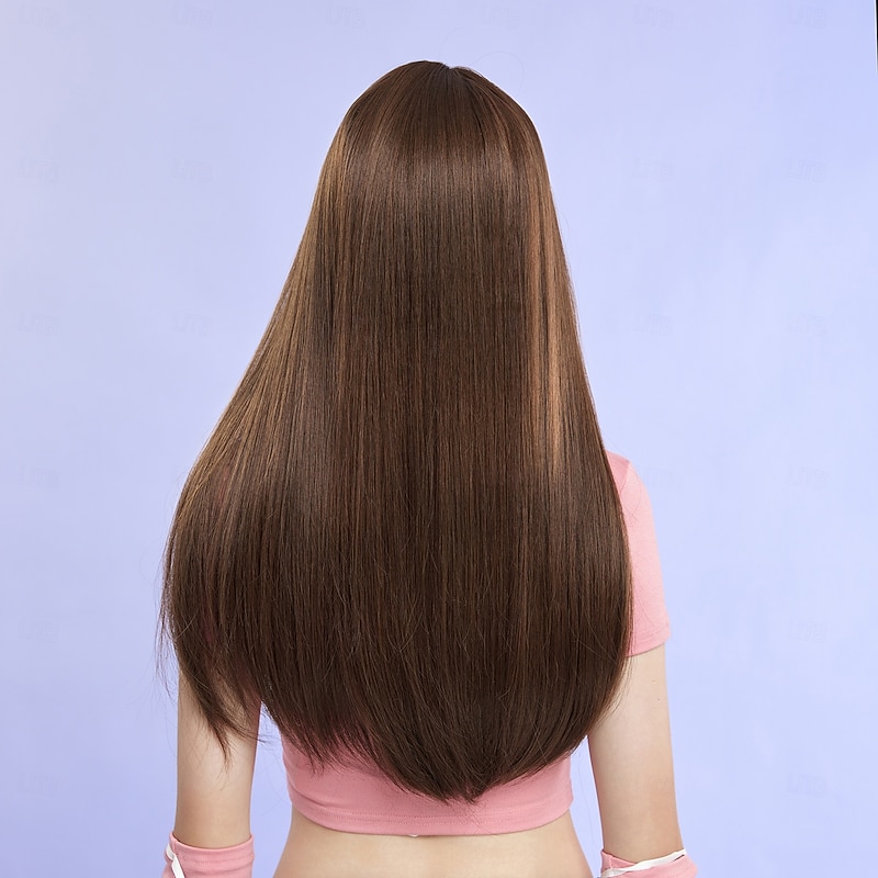 Synthetic Wig Uniforms Career Costumes Princess Straight kinky Straight Middle Part Layered Haircut Machine Made Wig 24 inch Dark Brown Synthetic Hair Women's Cosplay Party Fashion Brown2