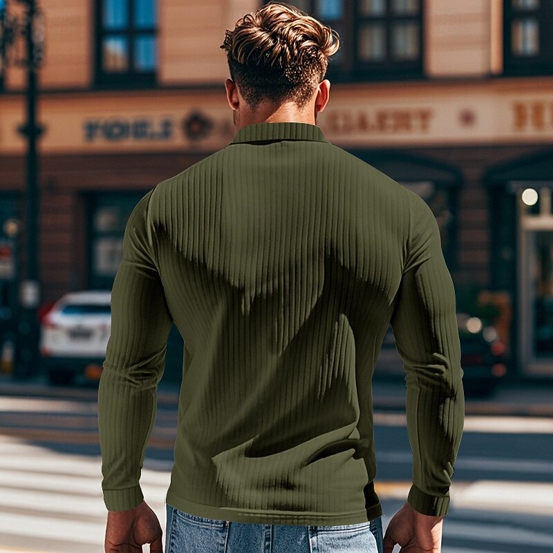 Men's Golf Shirt Golf Polo Work Casual Lapel Long Sleeve Basic Modern Plain Button Spring &  Fall Regular Fit Black White Navy Blue Khaki Army Green Grey Golf Shirt3