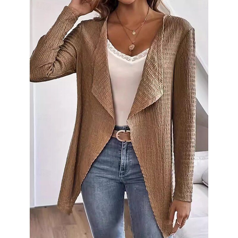 Women's Jacket Dailywear Ruffle Solid Color Windproof Vintage Regular Fit Outerwear Long Sleeve Spring White S3