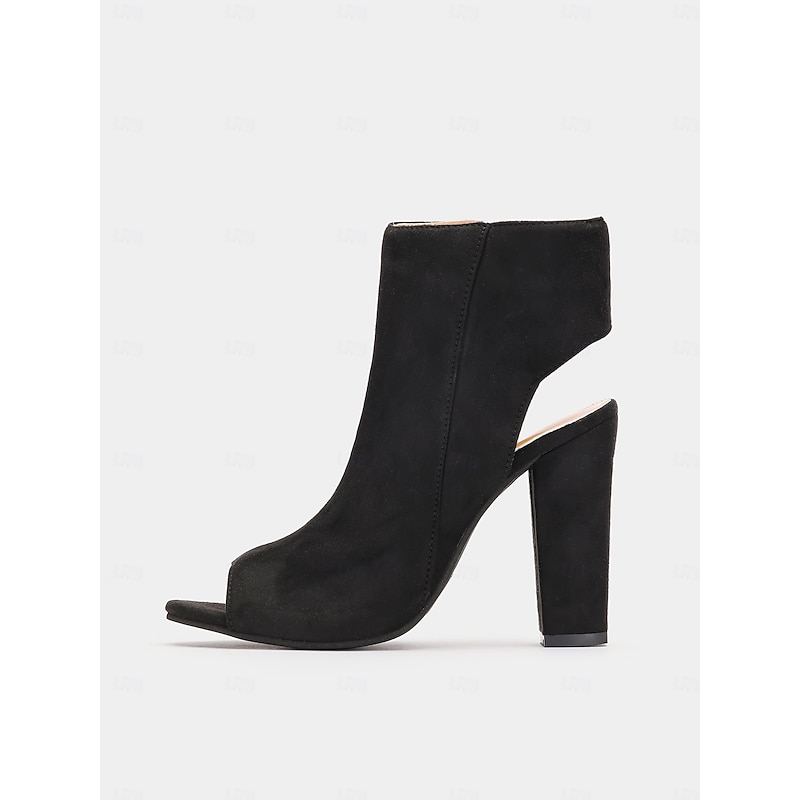 Women's Boots Daily Booties Ankle Boots Block Heel Pointed Toe Fashion Suede Zipper Black4