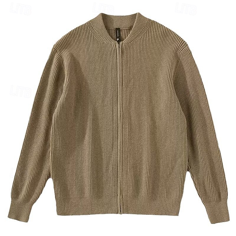 Men's Lightweight Jacket Sweater Coat Formal Home Warm Knitted Spring Fall Winter Solid Color Vintage Fashion Shirt Collar Short Black Khaki Grey Jacket3