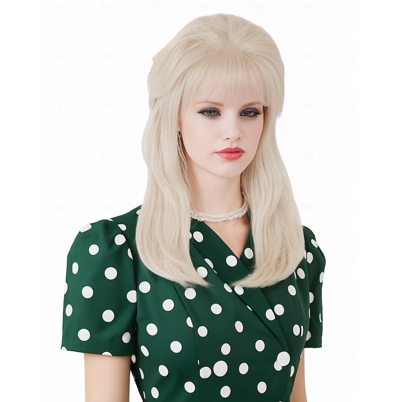 Retro Blonde Wig for 50S 60S 70S Beehive Gold Wavy Wig for Women with Bangs Big Bouffant Costume Wig for Carnival,Party,Daily Use Not Including Glasses Halloween Wigs3