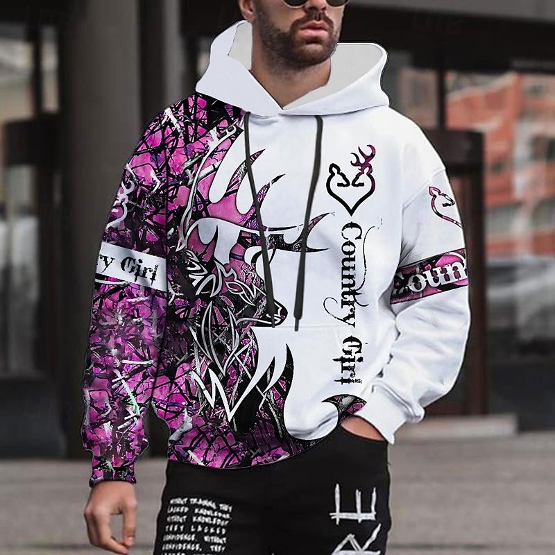 Men's Graphic Animal Color Block Hoodie Hoodies Sweatshirt Streetwear Designer Long Sleeve Hooded Sports & Outdoor Daily Pink Red Print Spring &  Fall Designer