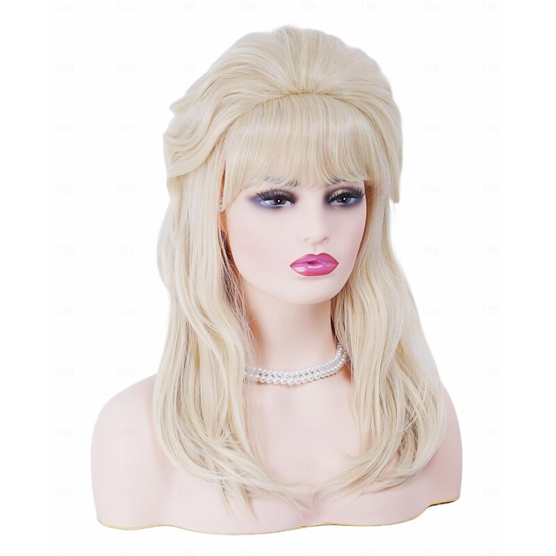 Retro Blonde Wig for 50S 60S 70S Beehive Gold Wavy Wig for Women with Bangs Big Bouffant Costume Wig for Carnival,Party,Daily Use Not Including Glasses Halloween Wigs4