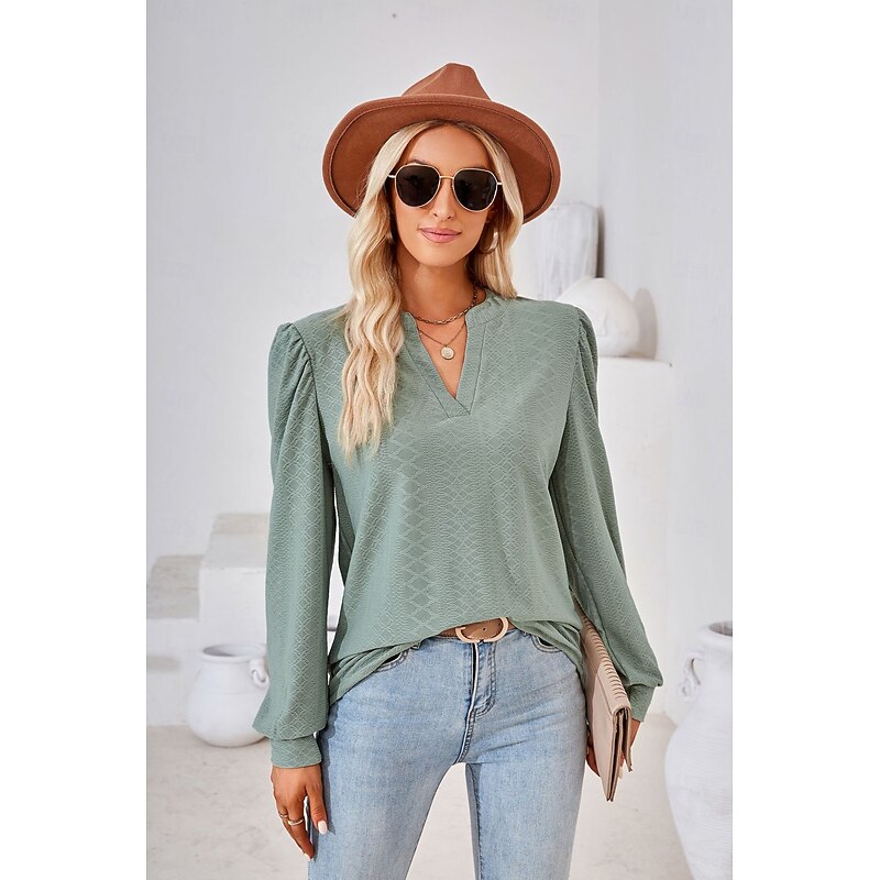 Women's Dressy Tops Rayon Stylish Modern Solid Color Buttons Long Sleeve V Neck Daily Sage Green Black Red Purple Spring Fall Winter4