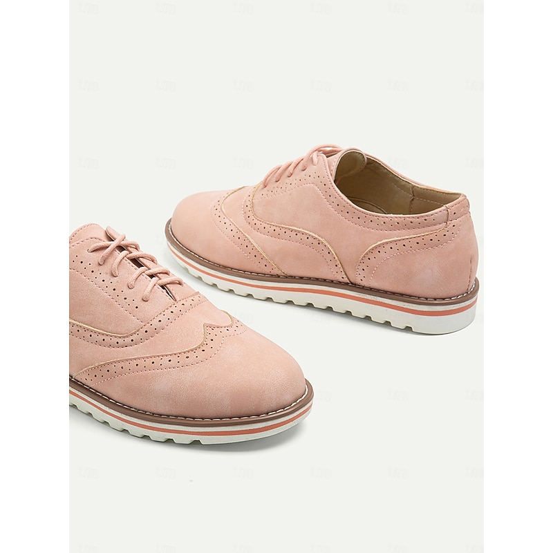 Women's Pink Suede Oxford Shoes with Brogue Detailing and Comfortable Sole - Perfect for Casual and Formal Wear3
