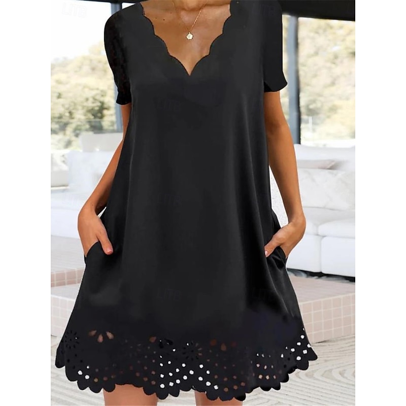 Women's Mini Dress Black Dress Casual Dress Cocktail Dress Formal Dress Streetwear Basic Casual Street Date Regular Fit Short Sleeve Scalloped Neck Black Summer
