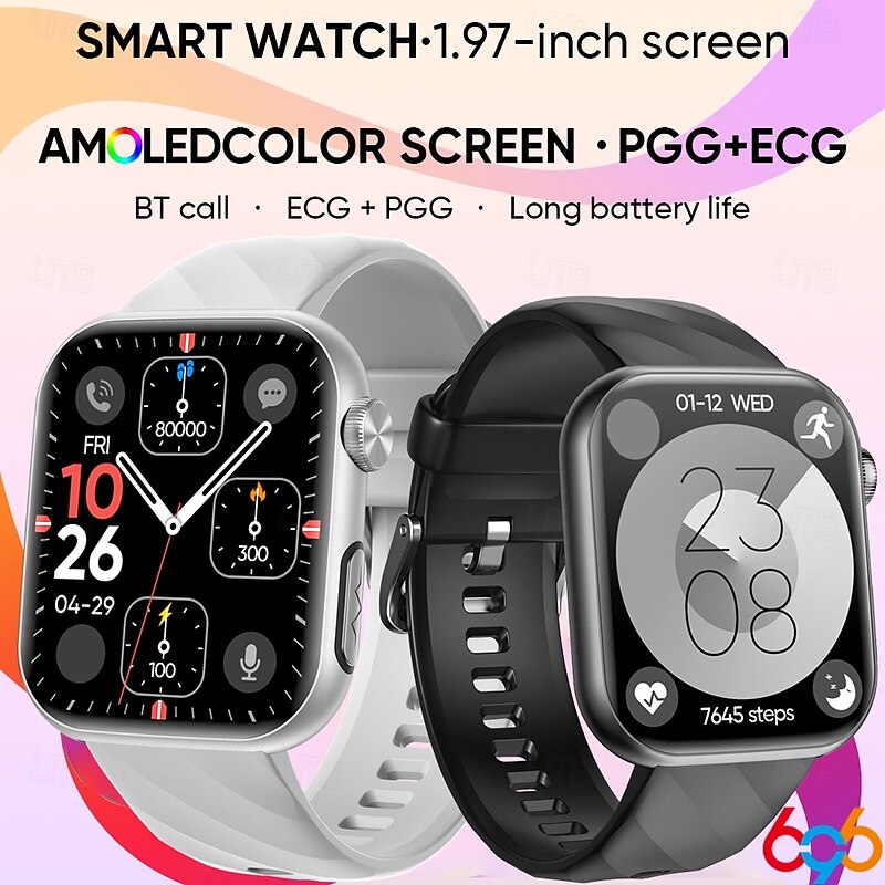 696 MT500 Smart Watch 1.97 inch Smart Band Fitness Bracelet Bluetooth ECG+PPG Temperature Monitoring Pedometer Compatible with Android iOS Men Hands-Free Calls Message Reminder Camera Control IP 672