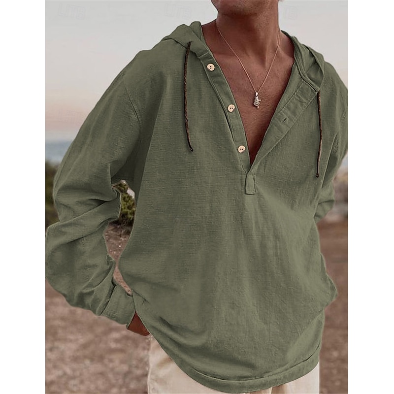 Men's Shirt Summer Shirt Beach Wear Casual Shirt Blue Green Beige Long Sleeve Plain Hooded Daily Vacation Front Pocket Clothing Apparel Fashion Casual Comfortable3