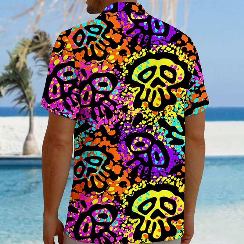 Men's Skull Tropical Beach Shirt Summer Hawaiian Shirt Button Up Shirt Short Sleeves Shirt Collared Shirts Hawaiian Vacation Daily Yellow Blue Orange S M L2