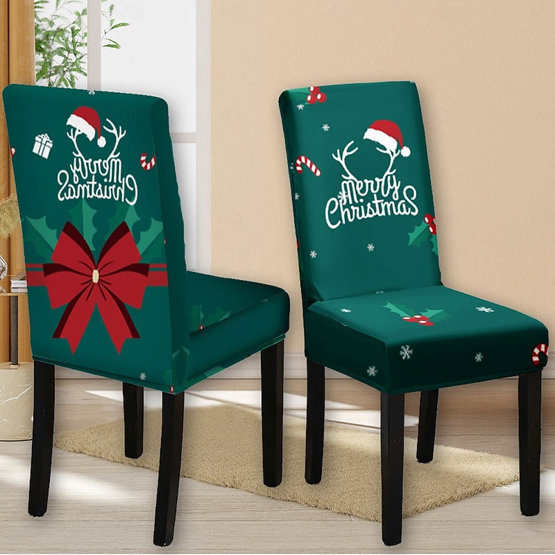 Christmas Decoration Xmas Dining Chair Cover - Elegant Gray Printed Design, Non-Woven Chair Protector for Holiday Home Décor and Party Celebrations4