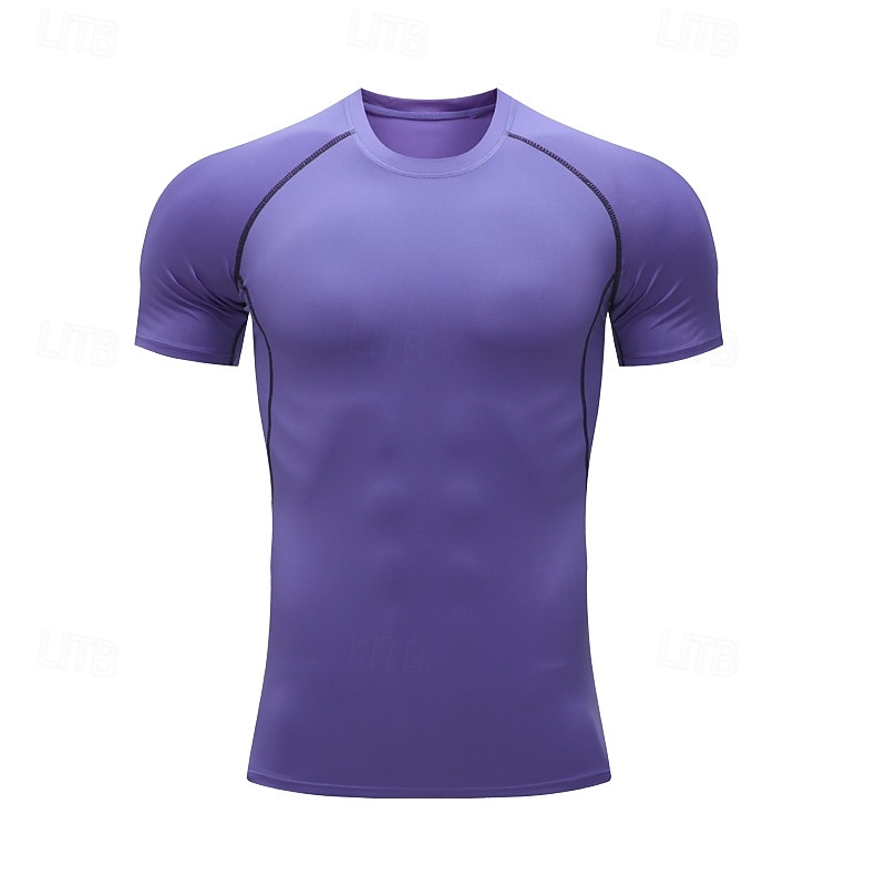 Men's Compression Shirt Running Shirt Patchwork Short Sleeve Tee Tshirt Athletic Athleisure Summer Color Block Spandex Quick Dry Soft Moisture Wicking Breathable Gym Workout Active Training Exercise3