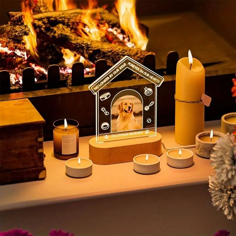 Personalized Light Up Photo Frame Custom Pet Dog Memorial Night Light Remembrance Gift USB-Powered Acrylic Lamp Unique for Pet Lovers Ideal for Home Living Room and Office Decor3