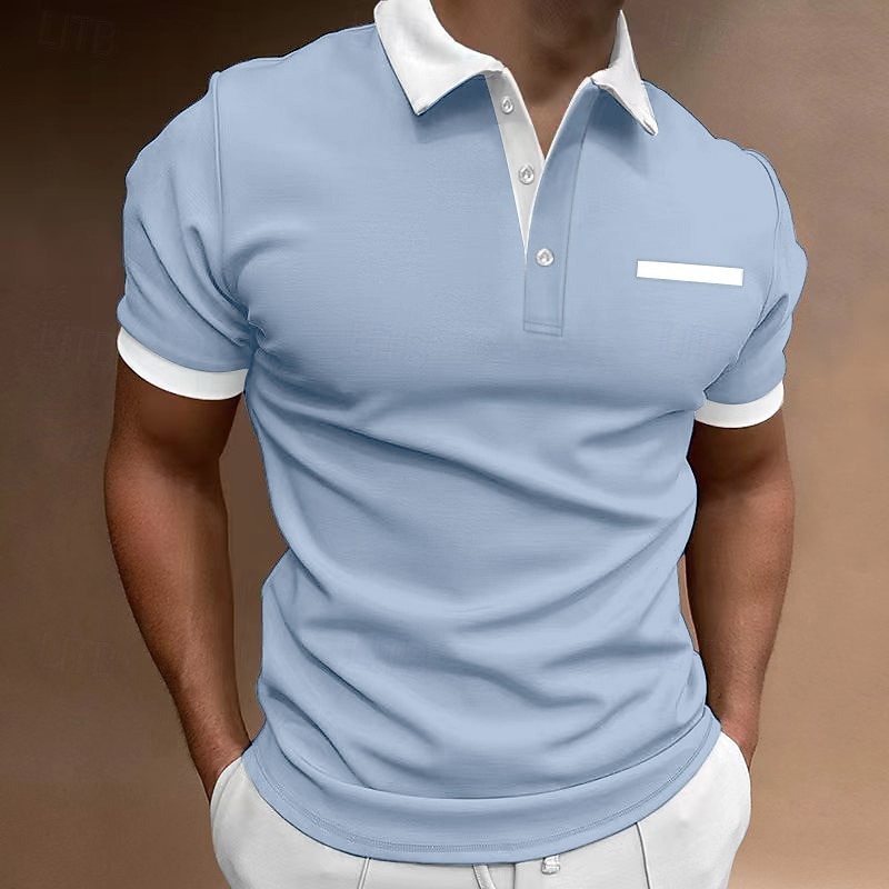 Men's Button Up Polos Golf Shirt Casual Holiday Lapel Short Sleeve Fashion Basic Plain Classic Summer Regular Fit Navy Fire Red Light Sky Blue Black White Grey Button Up Polos