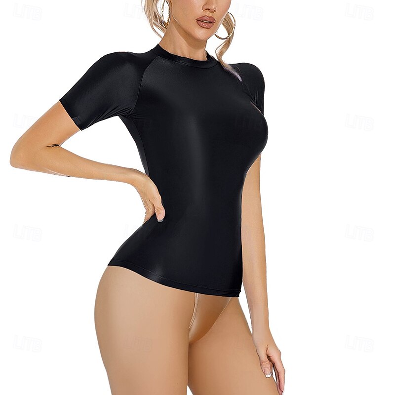 Dance Costumes Activewear Pole dance Top Pure Color Women's Performance Training Short Sleeve High Nylon4