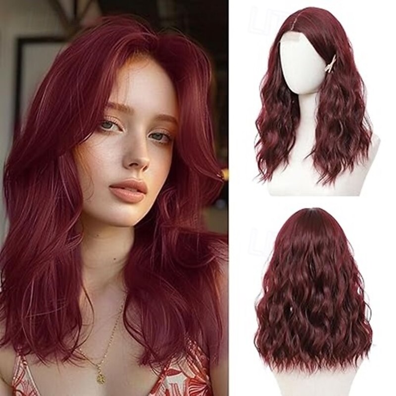 Wig Medium Length Wigs for Women Middle Part Synthetic Hair Wavy Wig with Upgraded Strands,Natural Hair Wig for Daily Party/Halloween Use2