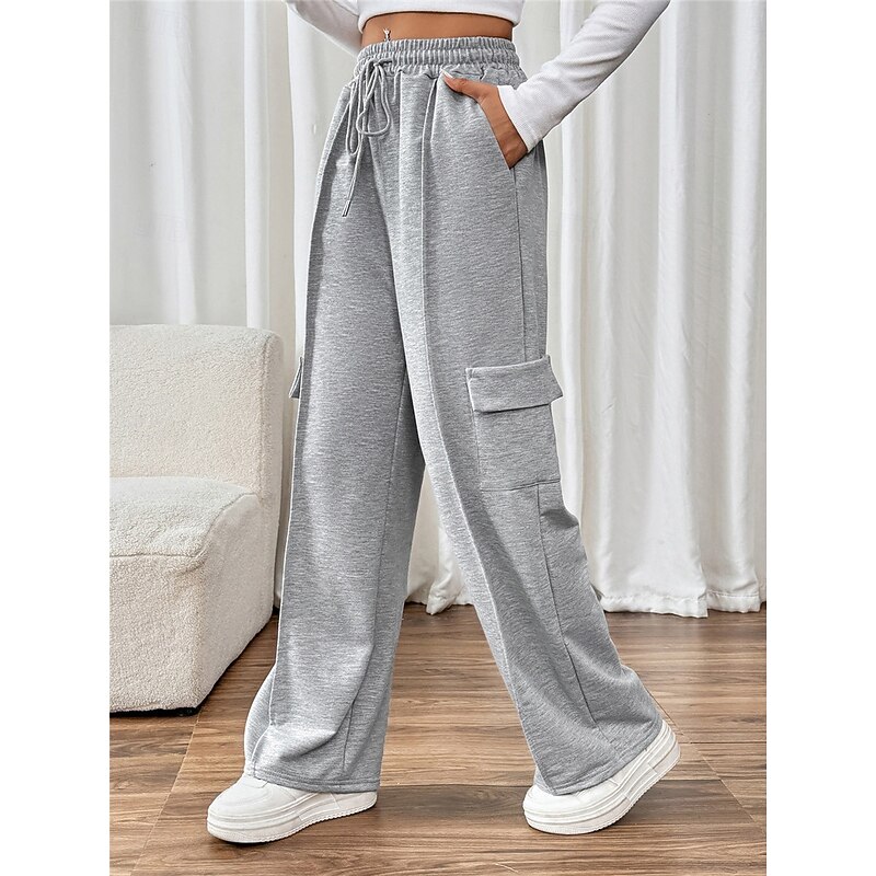 Women's Sweatpants Chinos Fashion Streetwear Full Length High Waist Plain Pocket Elastic Waistband Comfy Soft Comfortable Micro-elastic Outdoor Street Gray Fall Winter Regular Fit2